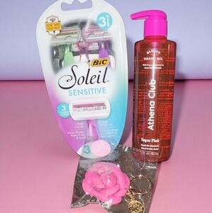 Athena Super Pink Glossy Shave Oil And Bic Soleil Razor 3pk Spring Ready Bundle